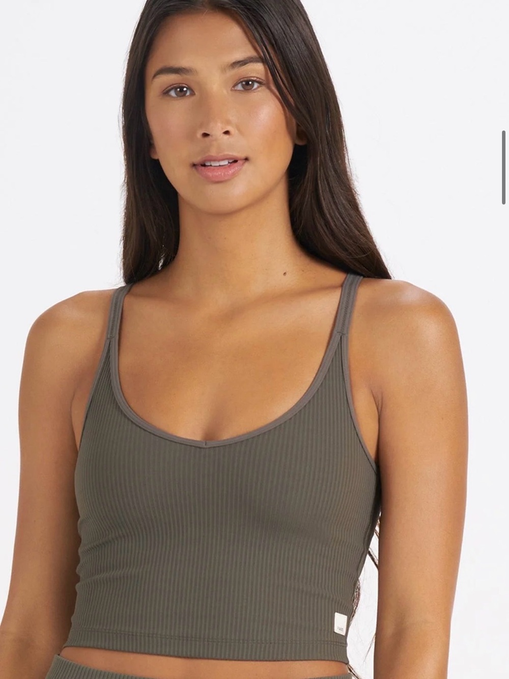 Vuori Ribbed Scoop Crop Tank - Olive Green
